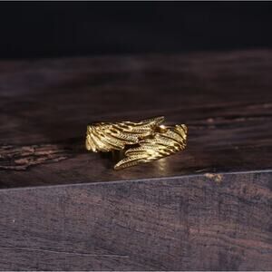 Gold Wing Ring Adjustable Angel Feather Open Ring Vintage Statement Jewelry